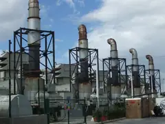 Chimney stacks at a port factory at Gibraltar
